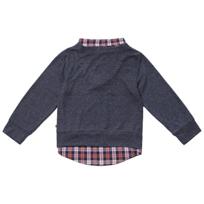 Ribbed Knit Sweater and Plaid 2fer Shirt for Boys