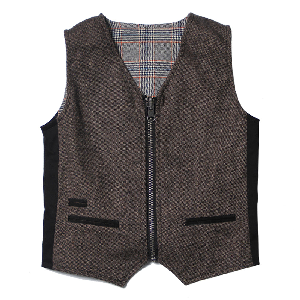 Nailhead Tweed and Plaid Reversible Vest for Boys