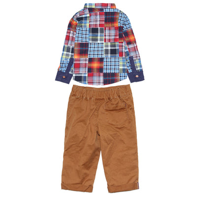 Madras Plaid Shirt and Mustard Twill Trousers for Baby Boys