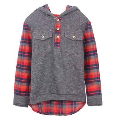 French Terry and Flannel Plaid Hoodie for Boys