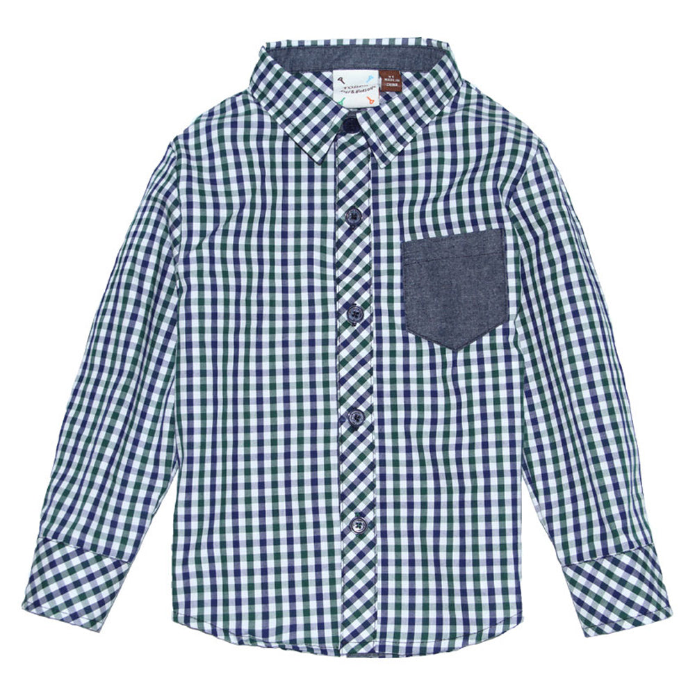 Navy and Green Gingham Shirt for Boys