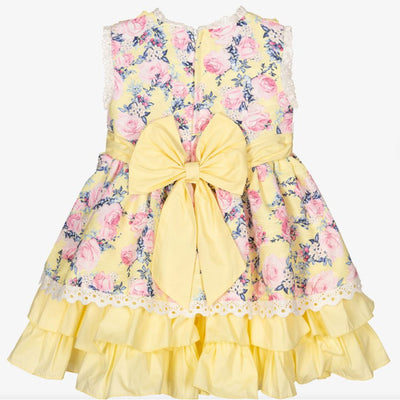 Little Girls Lemon Yellow and Pink Floral Dress