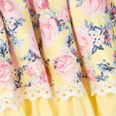 Little Girls Lemon Yellow and Pink Floral Dress