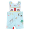 Light Blue Barnyard Print Smocked Romper