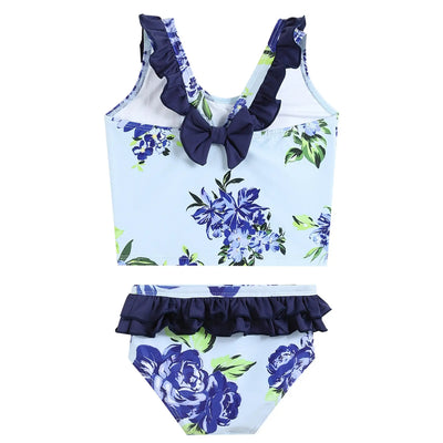 Blue Rose Ruffle Tankini Swim Set