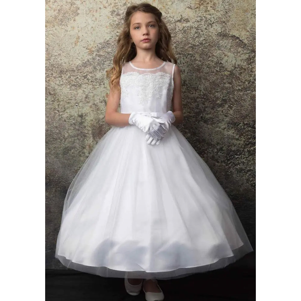 Designer White Double Layer Tulle Communion Girl Dress – Paparazzi Kids