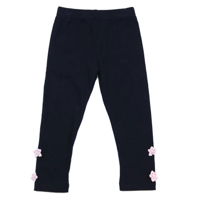 Girls Black Leggings with Ribbon Floral Detail