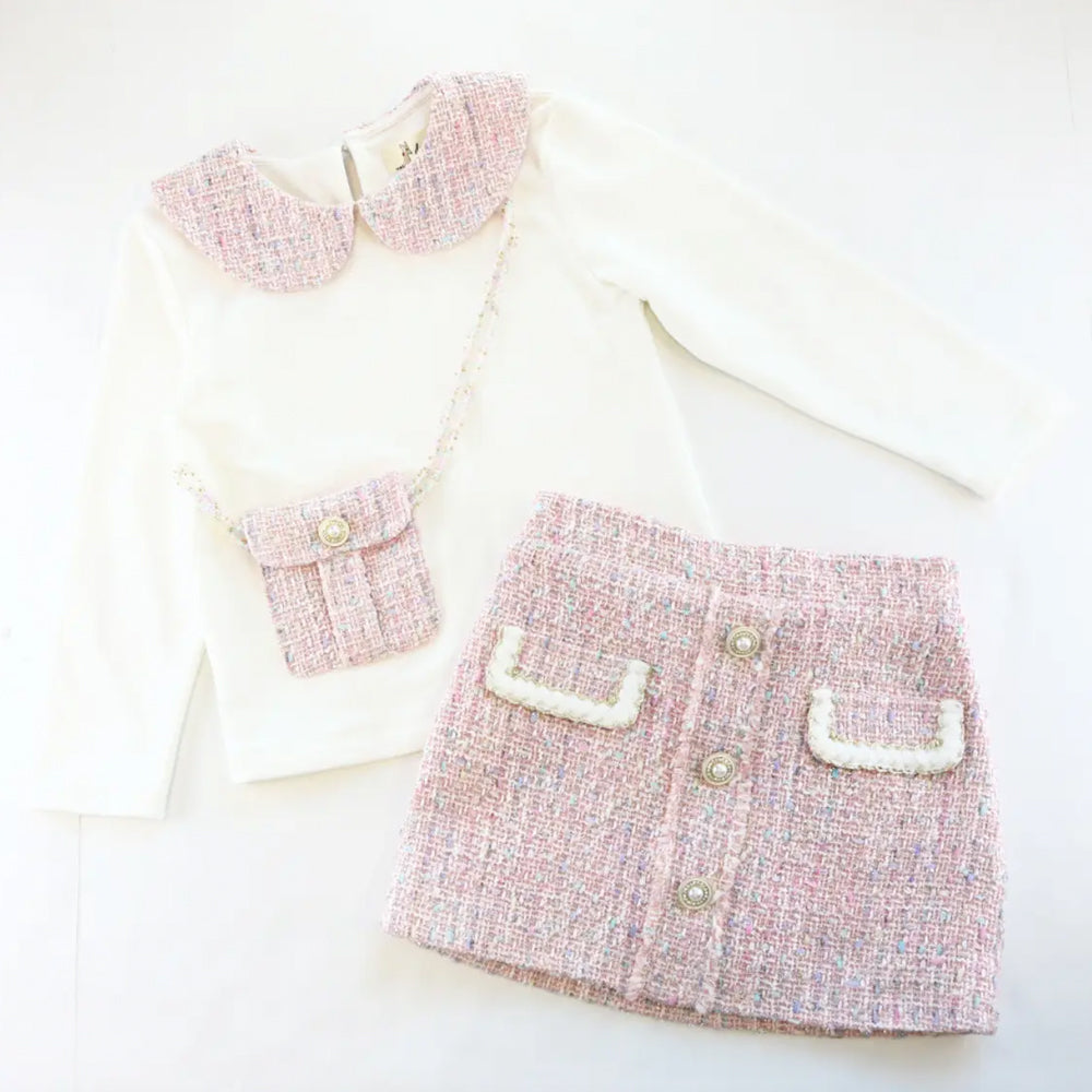 Pink Tweed Mix Top with Purse Pocket - Best Dressed Tot - Baby and