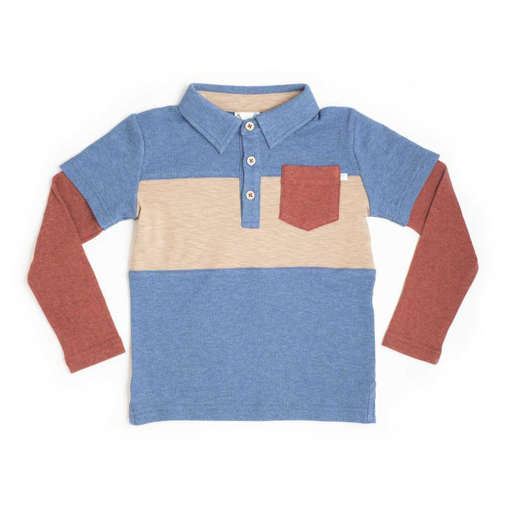 Boys Atlantic Blue Color block Polo Shirt