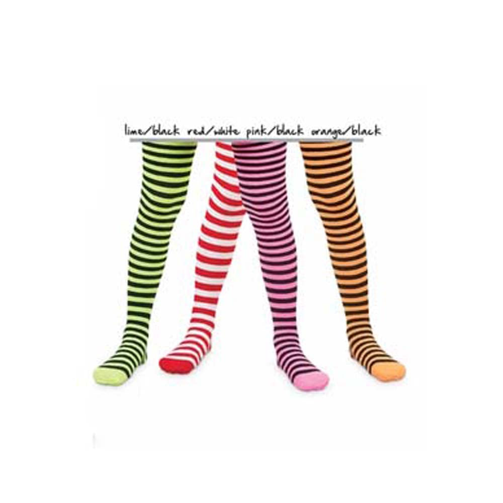 Striped Tattered Neon Tights For Children as a costume accessory