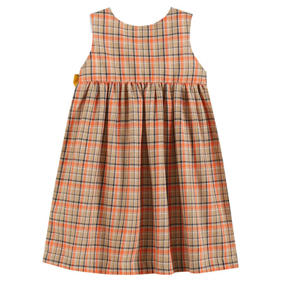 Brown and Mustard Plaid Dress with Turkey Applique and Bow