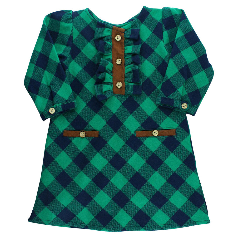 Navy and Emerald Buffalo Plaid A-Line Dress