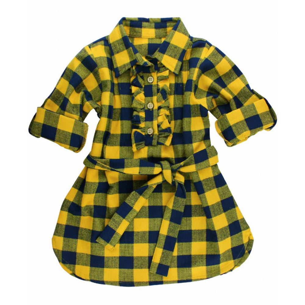 Navy and Mustard Buffalo Plaid Shirt Dress