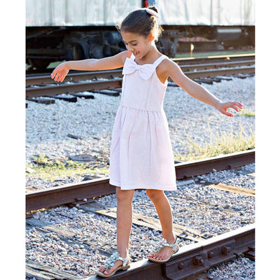 Pink Seersucker Fit & Flare Bow Dress